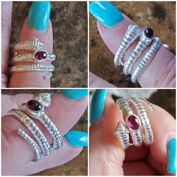 Genuine Garnet Wrap Snake Ring 8 - Picture 3 of 6